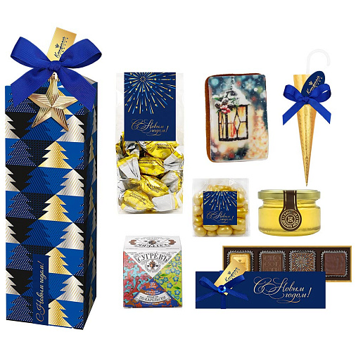 Новогодний набор: конфетами ассорти, мармелад, драже, чай 505г