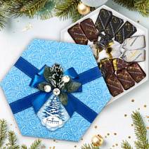 Новогодний набор конфет "Суфле" (ванильное, шоколадное, кофейное) в шоколаде 105г (голубой)
