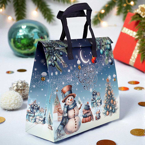 Термопакет синий "С Новым годом" 35х30х13 см (застежка липучка многоразовая)