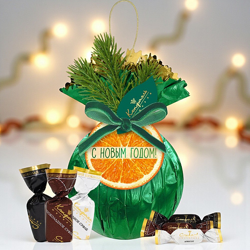 Елочный шар с конфетами: суфле, сухофрукты 120г
