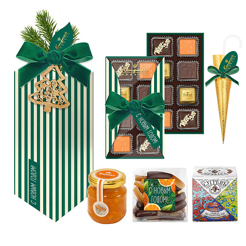Новогодний набор: мягкий грильяж, ассорти, суфле, цукаты, чай, варенье 325г