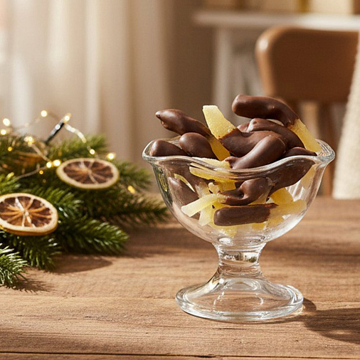 «Любимый вкус» цукаты лимонные корочки в молочном шоколаде 50г (зеленое новогоднее оформление)