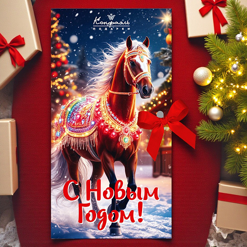 «Новогодняя лошадь» открытка шоколад молочный 60г