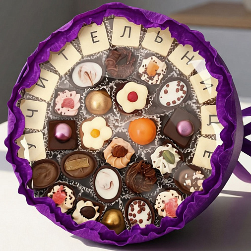 "Учительнице" букет из конфет ручной работы (фиолетовый)