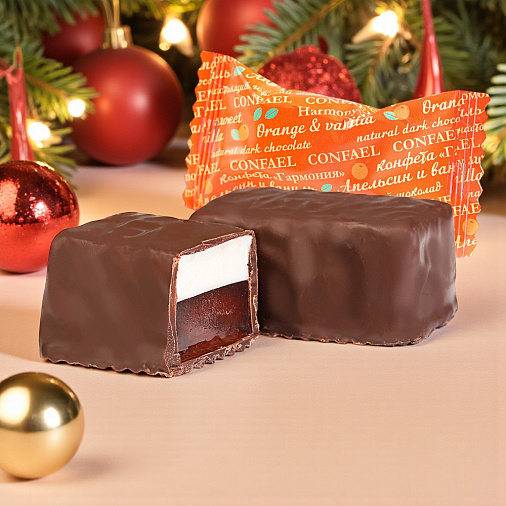 Новогодний набор двуслойных конфет мармелад и суфле в горьком шоколаде 105г