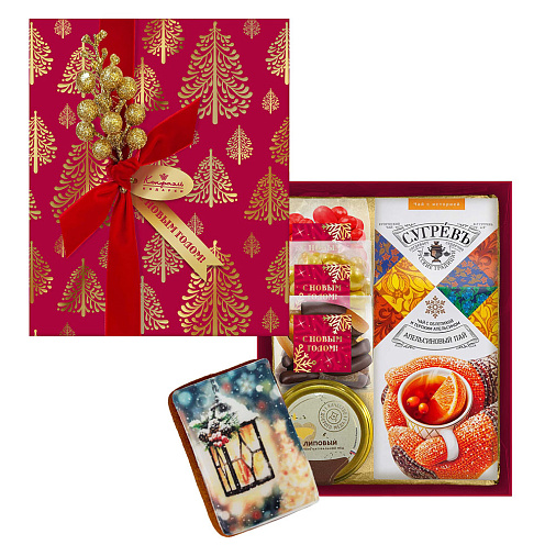 Новогодний набор: цукаты, драже, пряник, мед, чай 460г