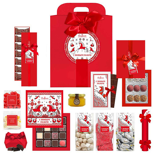 "Новогодняя сумочка" набор: шоколад, драже, мармелад, крр, конфеты, меренги, мед 1185г