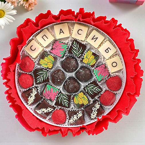 "Спасибо" букет из конфет ручной работы (красный)