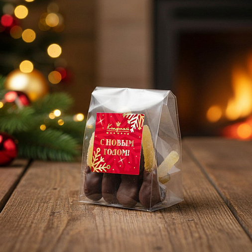 «Любимый вкус» цукаты лимонные корочки в молочном шоколаде 50г (красное новогоднее оформление)