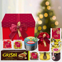 Новогодний набор: мармелад, драже, цукаты, мед, варенье, печенье, чай 1095г