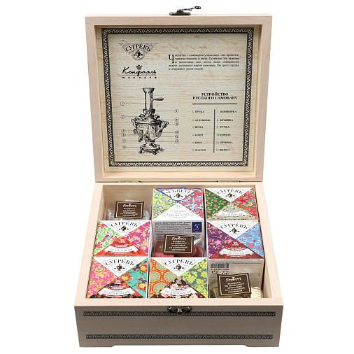 Шкатулка: набор чая и шоколадных конфет «Ассорти»