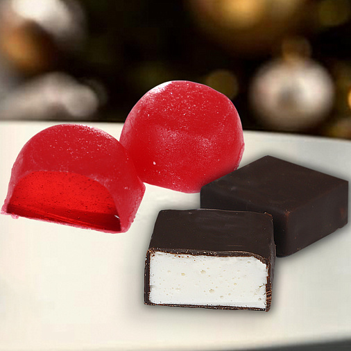 Новогодний набор: мармелад "Вишневый", конфеты "Суфле" в горьком шоколаде 180г