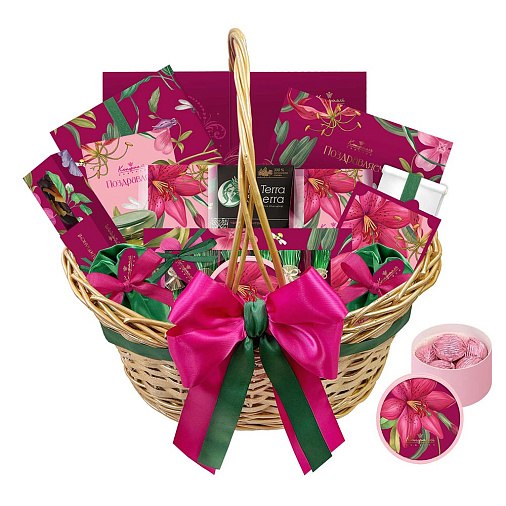 "С праздником Ураза-Байрам" корзина подарочная: шоколада, драже, конфет ручной работы(бордовая)