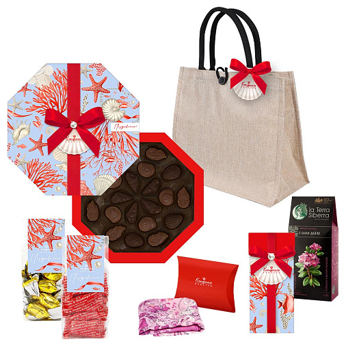 Подарочная сумка-шоппер: мармелад, шоколадные конфеты ассорти, чай