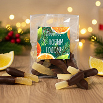 «Любимый вкус» цукаты лимонные корочки в молочном шоколаде 50г (зеленое новогоднее оформление)