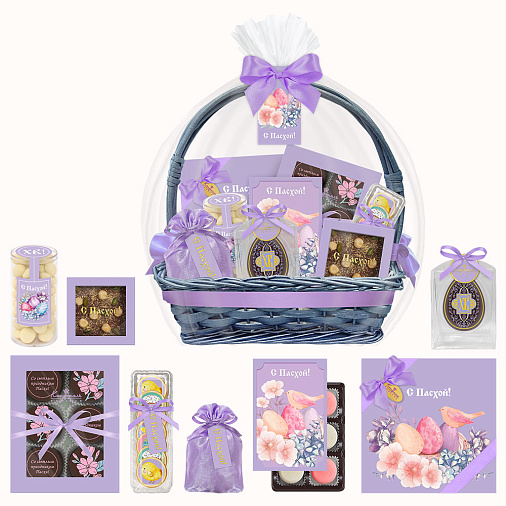 Пасхальная корзина с шоколадом и конфетами 850г