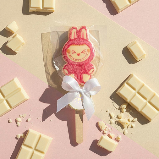 "Лабубушка" шоколад белый на палочке 19г (розовый декор)