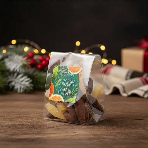 «Любимый вкус» цукаты лимонные корочки в молочном шоколаде 50г (зеленое новогоднее оформление)