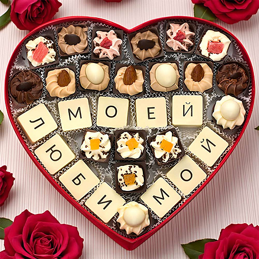 "Моей любимой" сердце с конфетами ручной работы