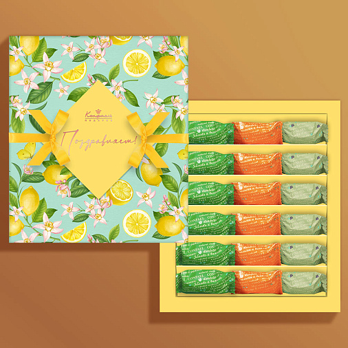 Набор двуслойных конфет мармелад+суфле в горьком шоколаде (яблоко и ваниль, апельсин и ваниль, виноград и ваниль) 270г