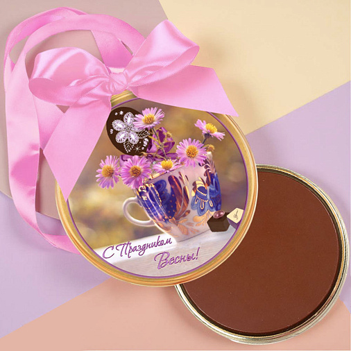 «С праздником весны» медаль молочный шоколад 70г
