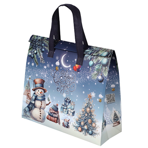 Термопакет синий "С Новым годом" 35х30х13 см (застежка липучка многоразовая)