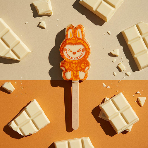 "Лабубушка" шоколад белый на палочке (оранжевый декор)19г