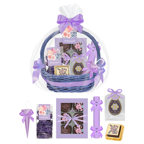 Пасхальная корзина с шоколадом и конфетами